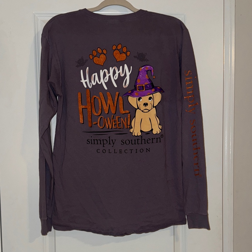 Simply Southern Long Sleeve Halloween Tee Howl-oween purple medium